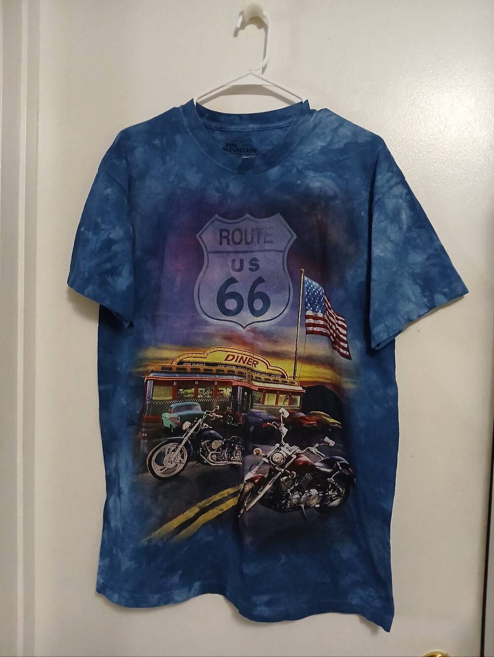 The Moutain Route 66 Mens Cotton T-Shirt L Tie-Dye Blue